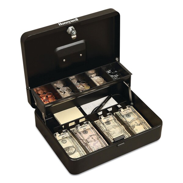 Honeywell Tiered CantiDoor Lever Cash Box, Keylock, 11.9x9.7x3.5, Steel, Black 6213